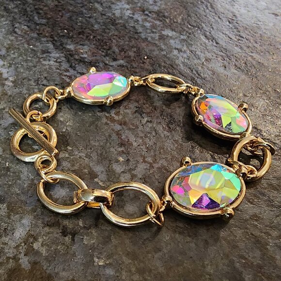 Etsy Iridescent Crystal Beaded Gold Tone Bracelet - Picture 7 of 14